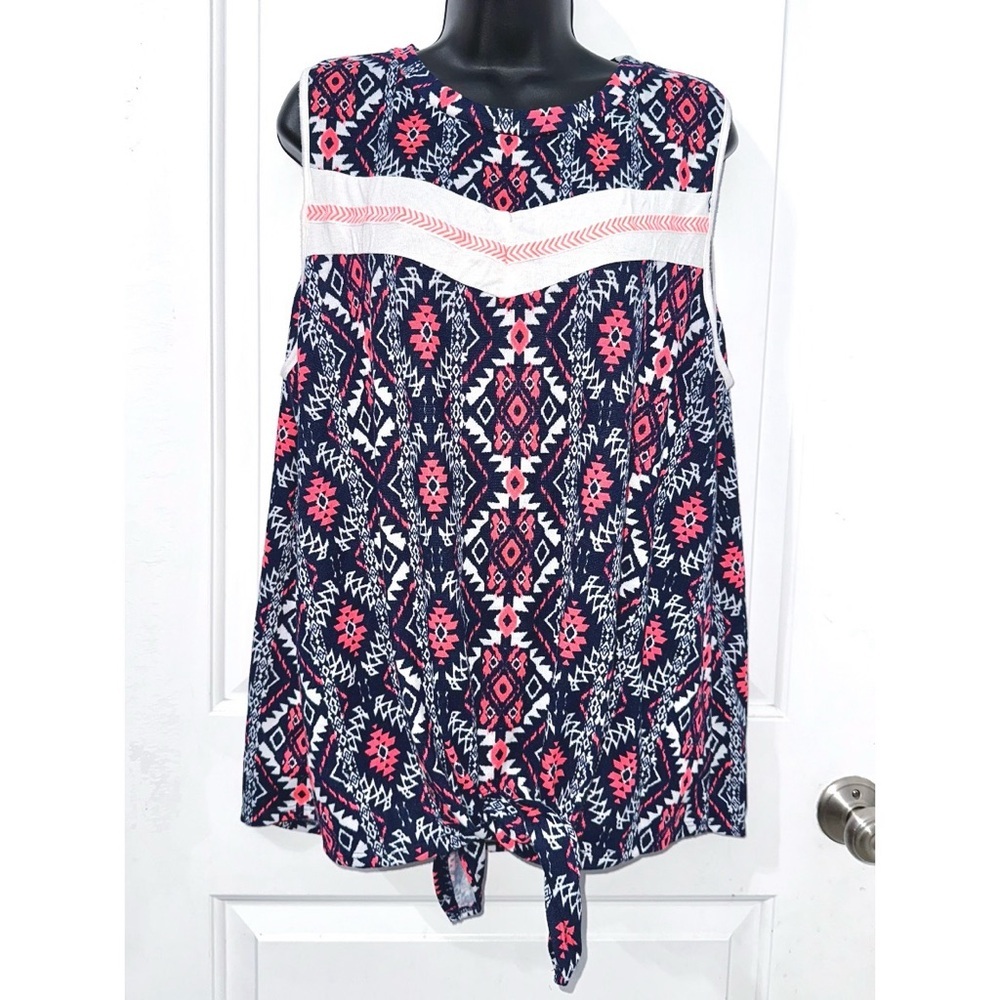 Haptics Aztec Print Blue & Neon Pink tank top